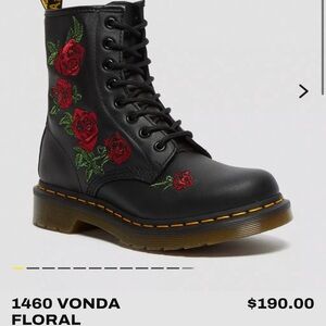 Dr. Martens Black Boots with Red Floral Embroidery